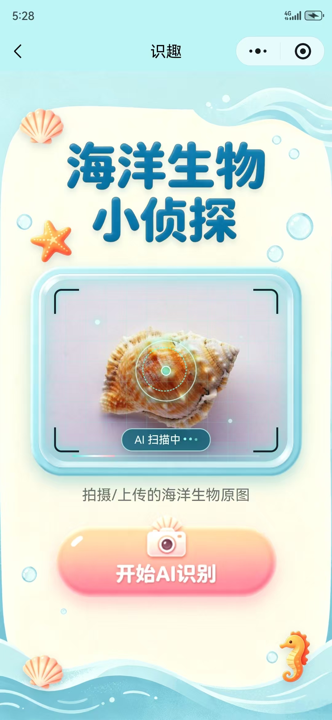 滩玩 AI 海洋生物识别页面